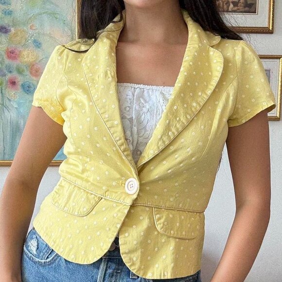 Butter Yellow Polka Dot Short Sleeve Blazer - Picture 1 of 6